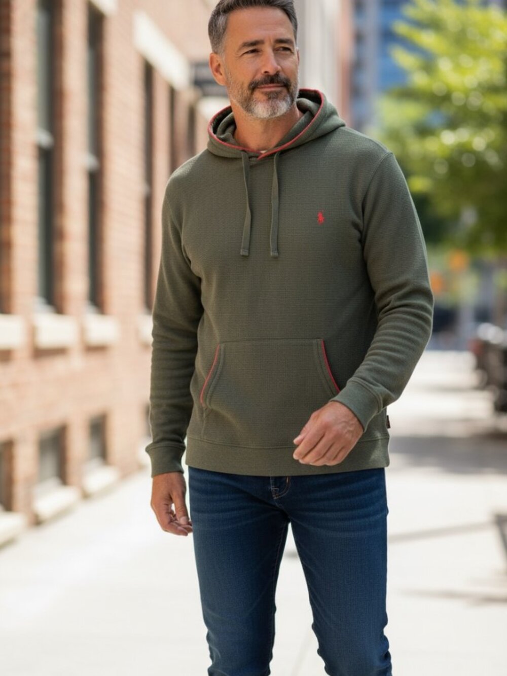 Polo Ralph Lauren Hoodie Mens XL Green Henley Cotton Pullover Pony Logo